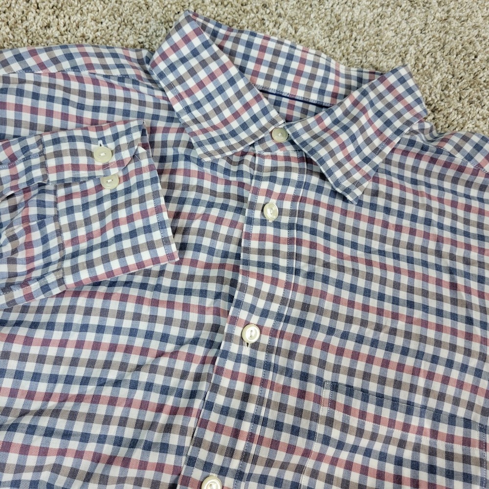Eton Contemporary Mens XL Red White Blue Gingham Check Button Down LS